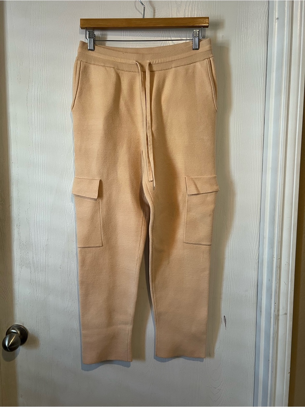 Monrow Soft Knit Golden Beige Cream Luxury Casual Cargo Pants Women Sz Small
